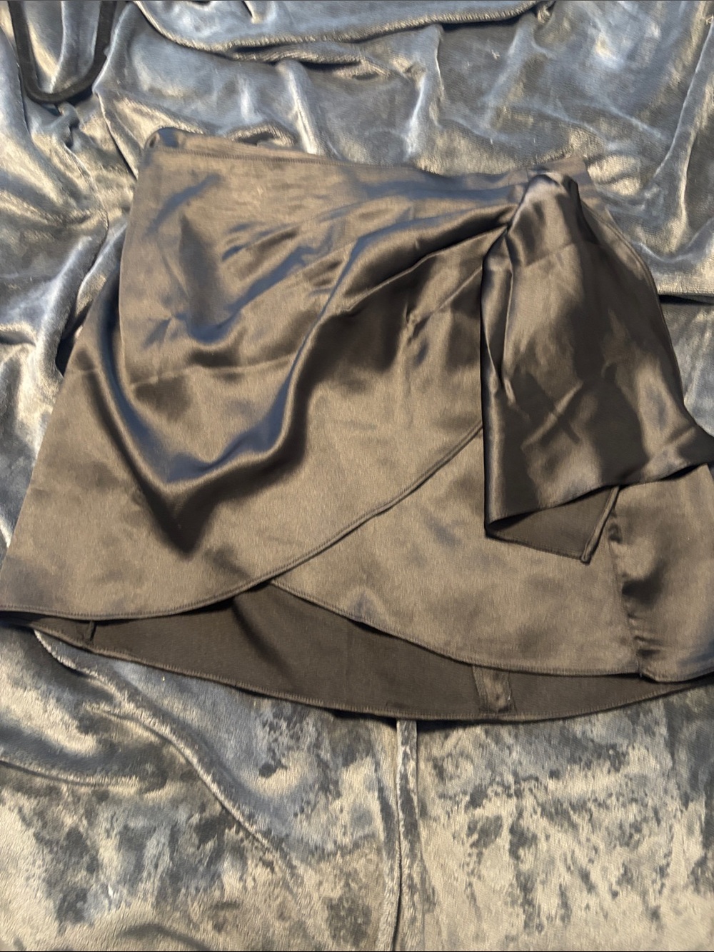 Satin Black Wrap Mini Skirt - Women's